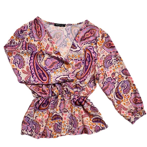 BOOHOO ~ Purple and Pink Paisley Print Women's Top Made in Italy size 20 - Picture 6 of 7